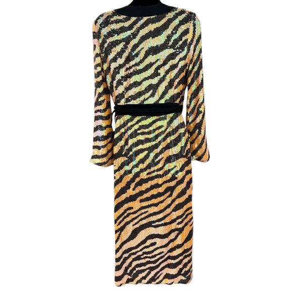 RIXO London Gigi Midi Sequin Dress In Tiger - Picture 5 of 13
